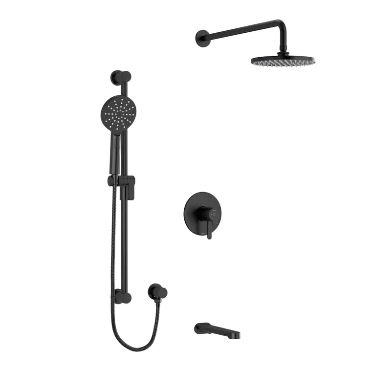Riobel KIT1345NBBK-CW Nibi 3-Way Shower System With Hand Shower Rail Shower Head And Spout In Black
