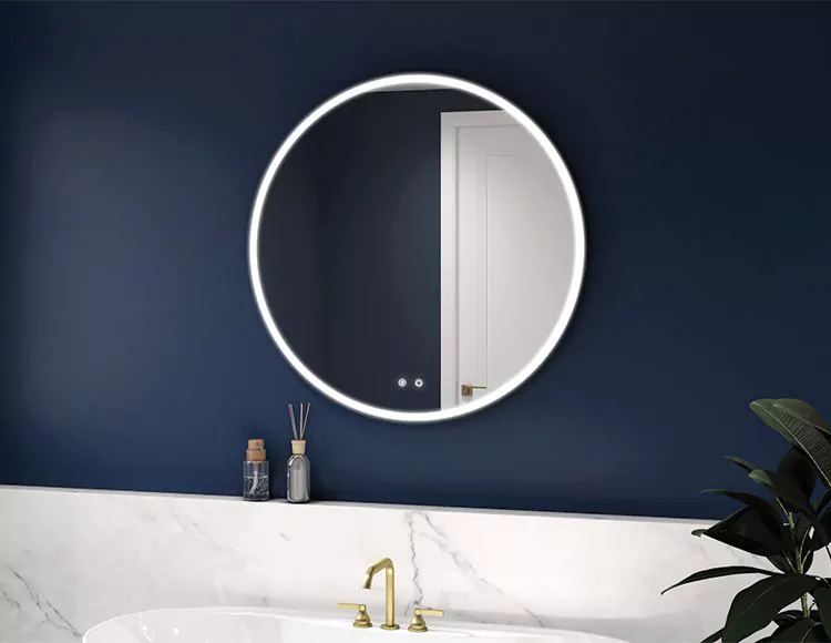 Fleurco MHAPR2424 Halo Plus LED Round Mirror with Defog And Light