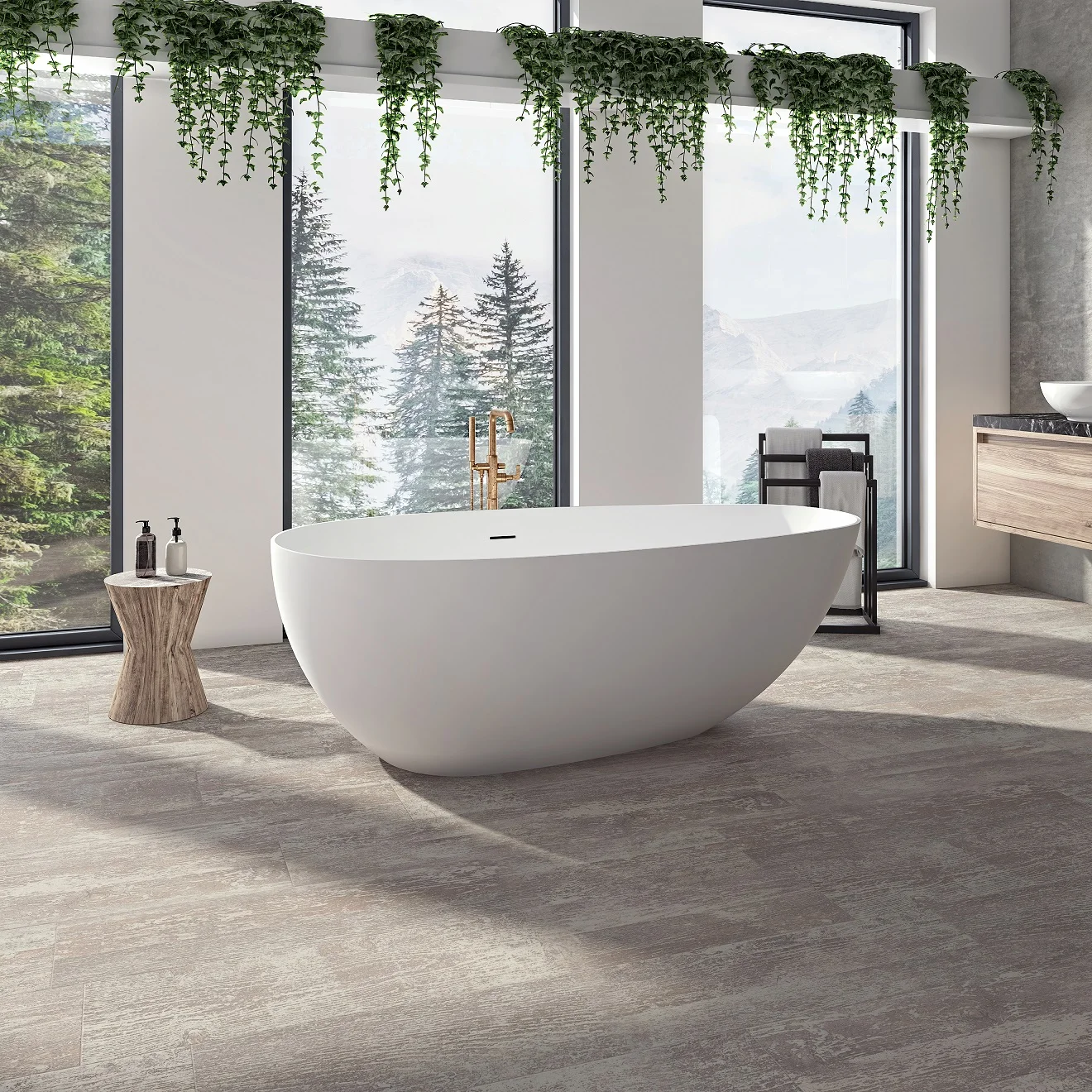 Produits Neptune 220354 Braga 5929 Freestanding Bathtub Solid Surface in Matte White