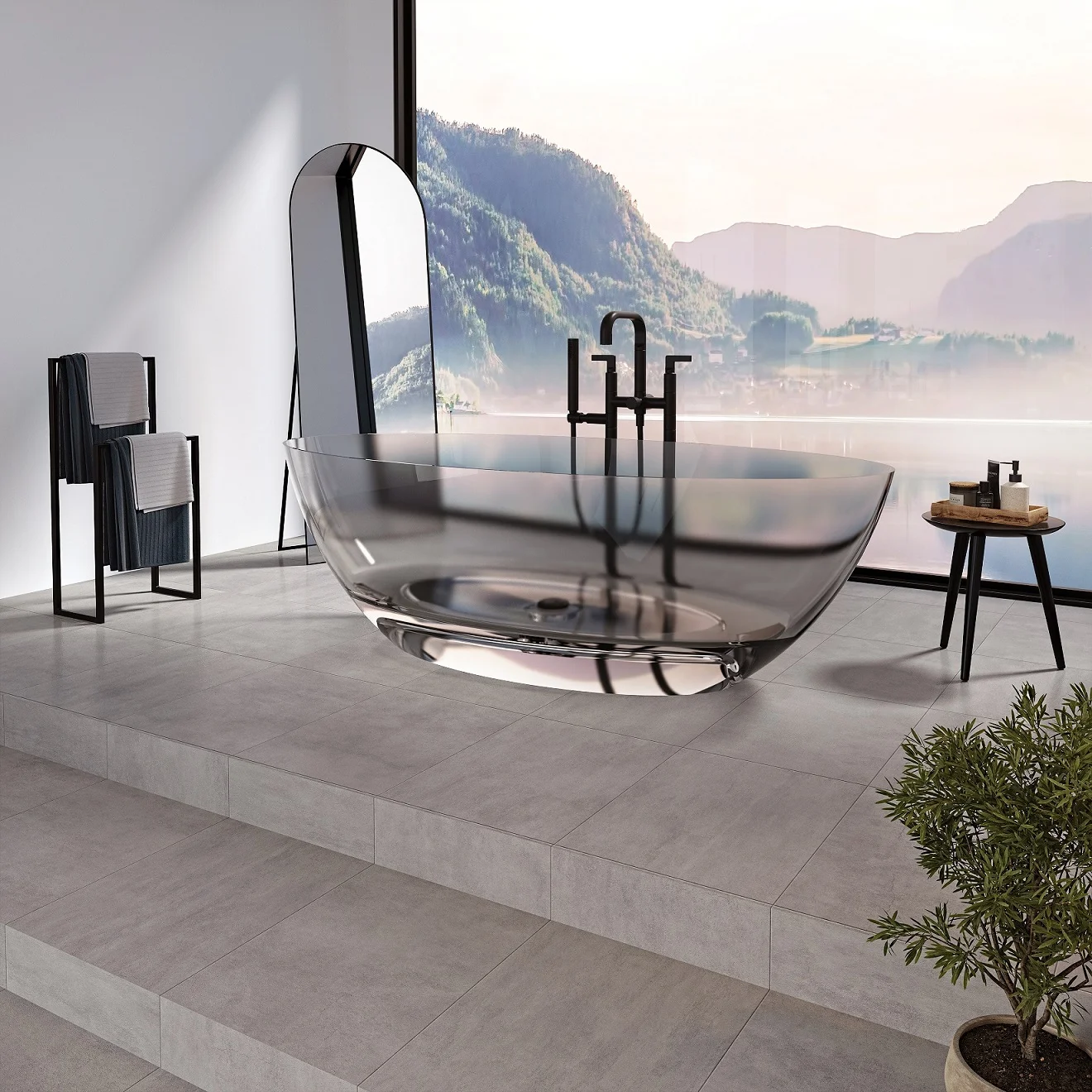 Produits Neptune 220318 Mosta 6732 Freestanding Tub AFR Solid Surface Center Drain
