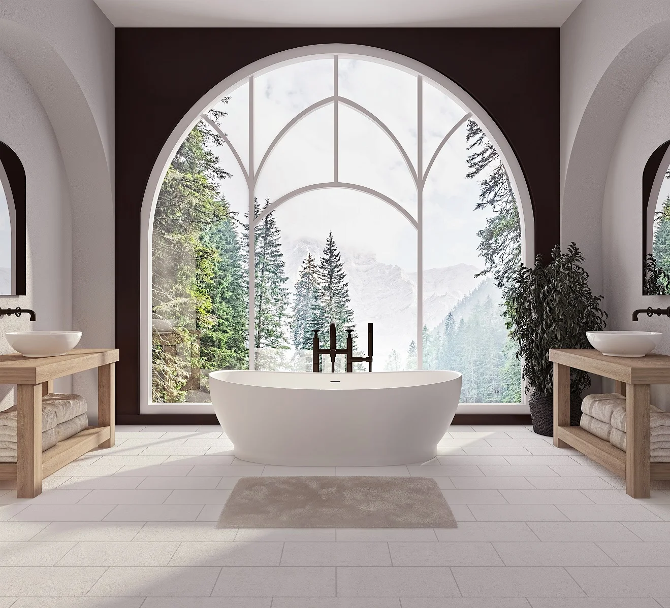 Produits Neptune 220356 Nitra 7134 Freestanding Bathtub 71 Inch AFR Solid Surface Double Slipper Center Drain in Matte White