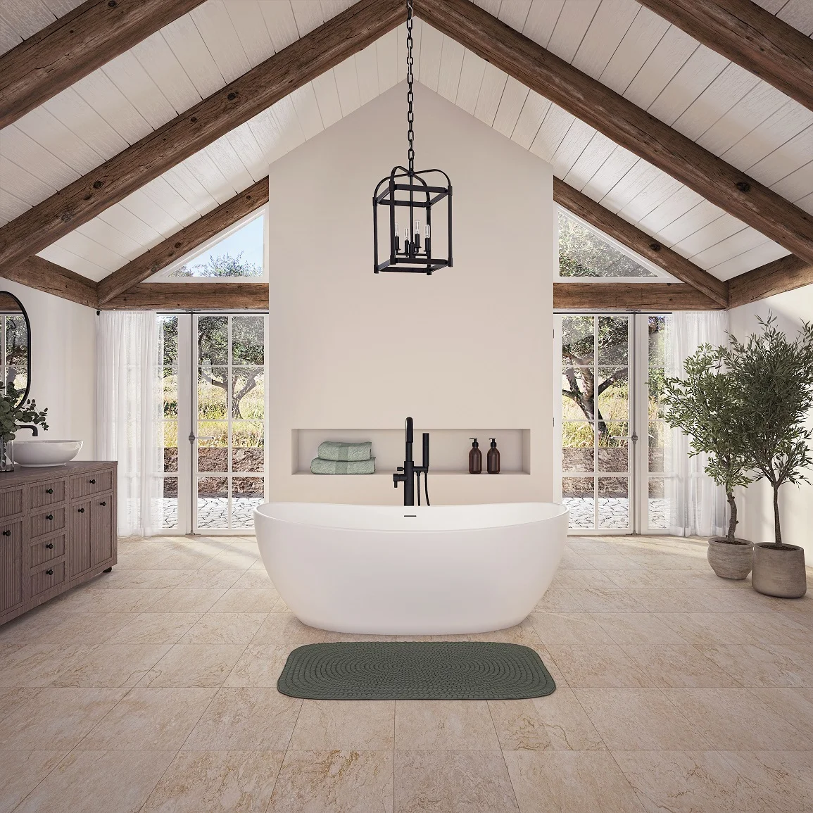 Neptune 220359 Zilina 7134 AFR Solid Surface Freestanding Double Slipper Bathtub in Matte White