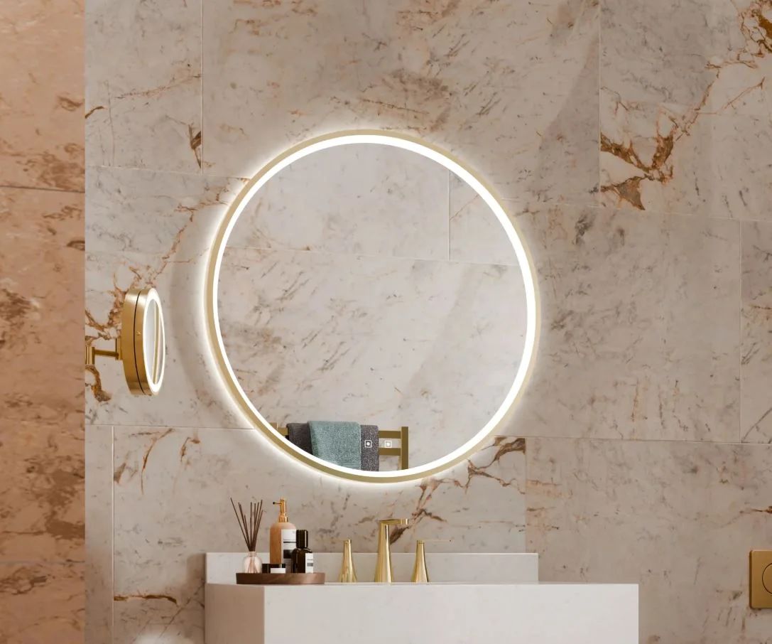 Modern LED bathroom mirror with built-in lighting and defogger